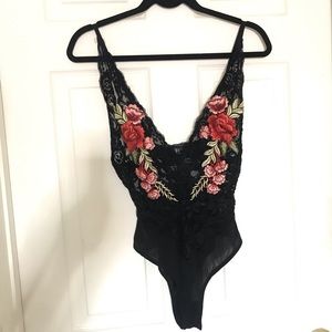 Floral embellished mesh bodysuit